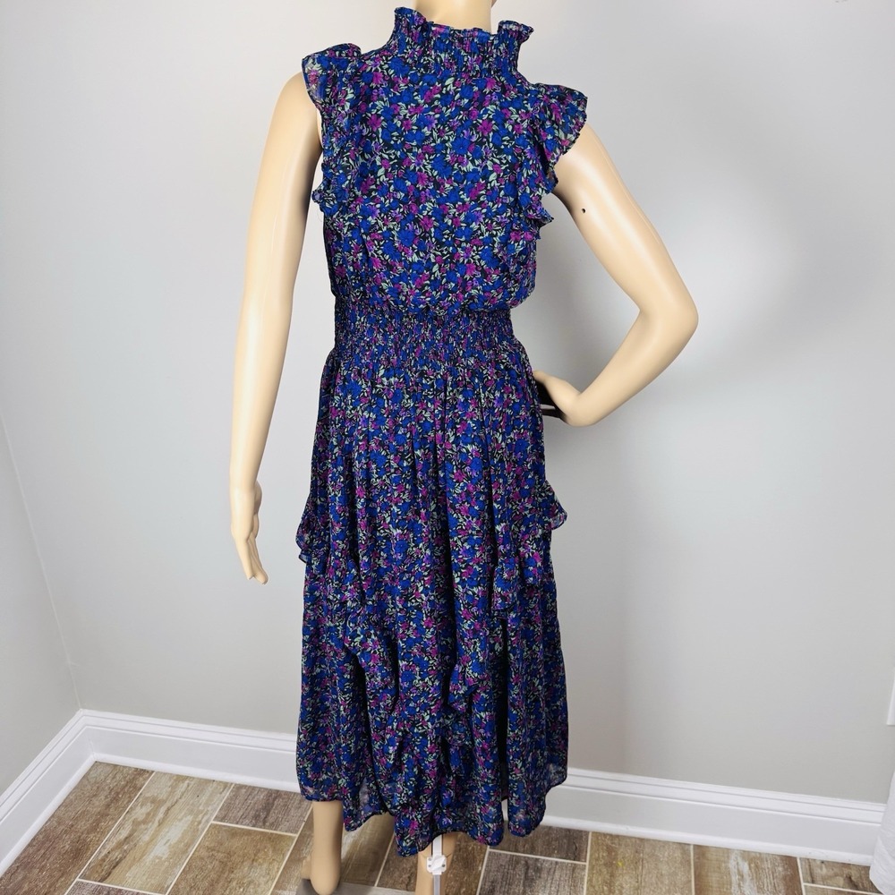 Lulus Evalina Navy Blue Floral Print Mock Neck Midi Dress Women's SZ S - Picture 6 of 16